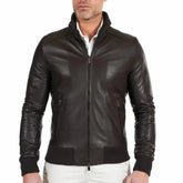 Chocolate Brown Leather Bomber Jacket for Men